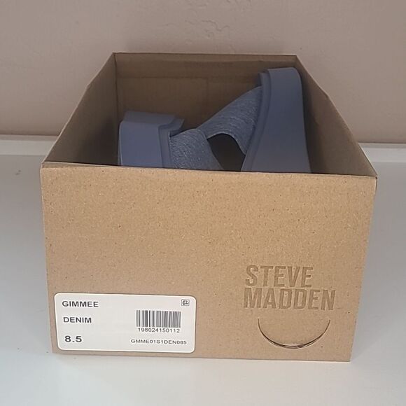 Steve Madden Gimmee Platform Wedge Sandal In Denim Various Size 8.5 - Picture 14 of 14